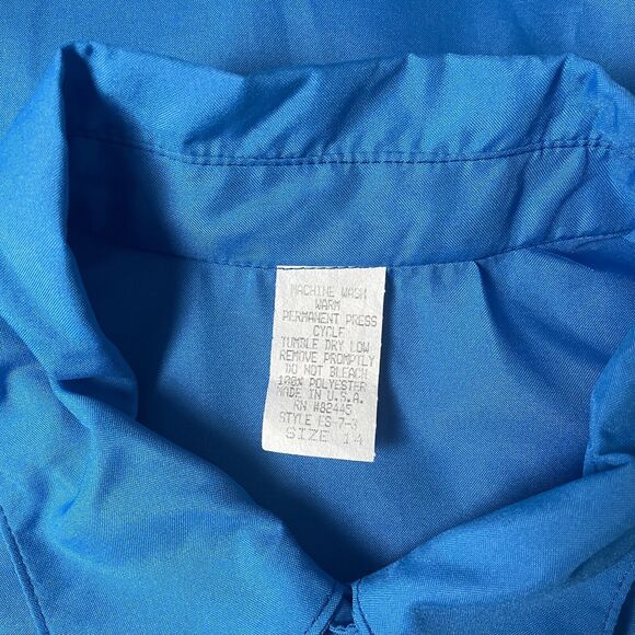 Vintage Blouse Womens Size 14 Blue Long Sleeve Shirt Button Secretary 80s 90s - Picture 8 of 10